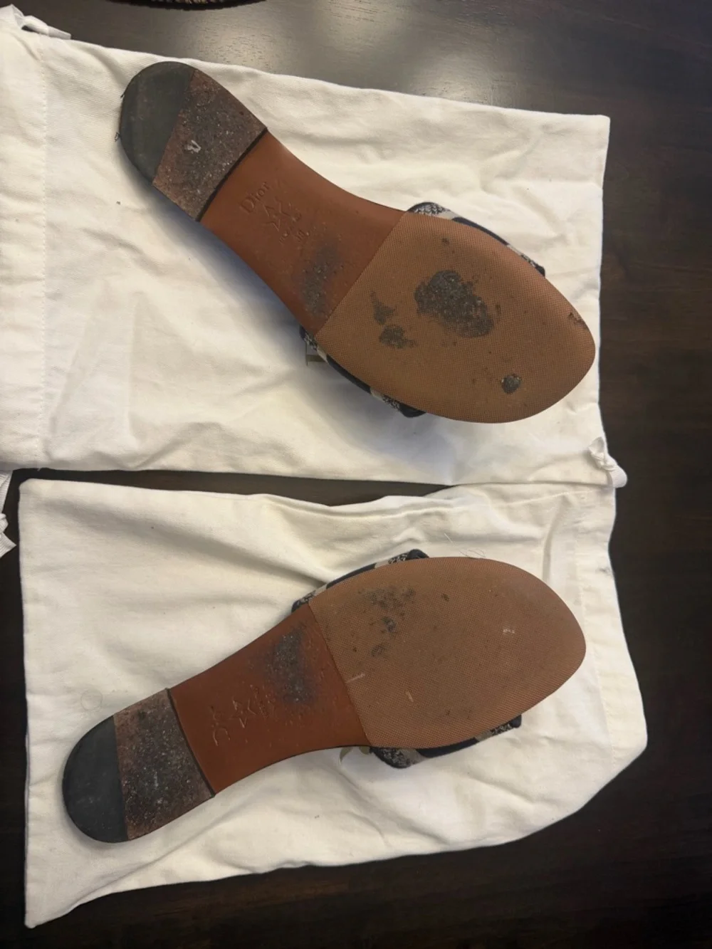 Dior Navy Blue Slide Sandals with Beige Logo Strap - Picture 5 of 5